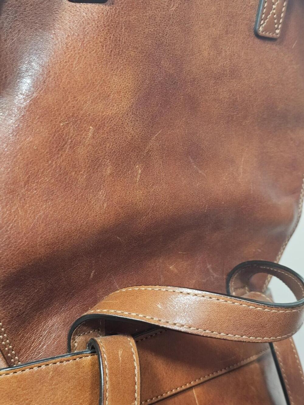 Bosca Dolce Premium Italian Brown Leather Cinch & Buckle Backpack - Picture 7 of 15